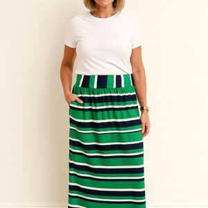 CK BradleyExquisite Striped Green and Navy Maxi Timeless‎ Skirt